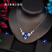 hibride elegant blue flower clear aaa cubic zircon women bridal jewelry sets wedding necklace accessories bijoux n 529