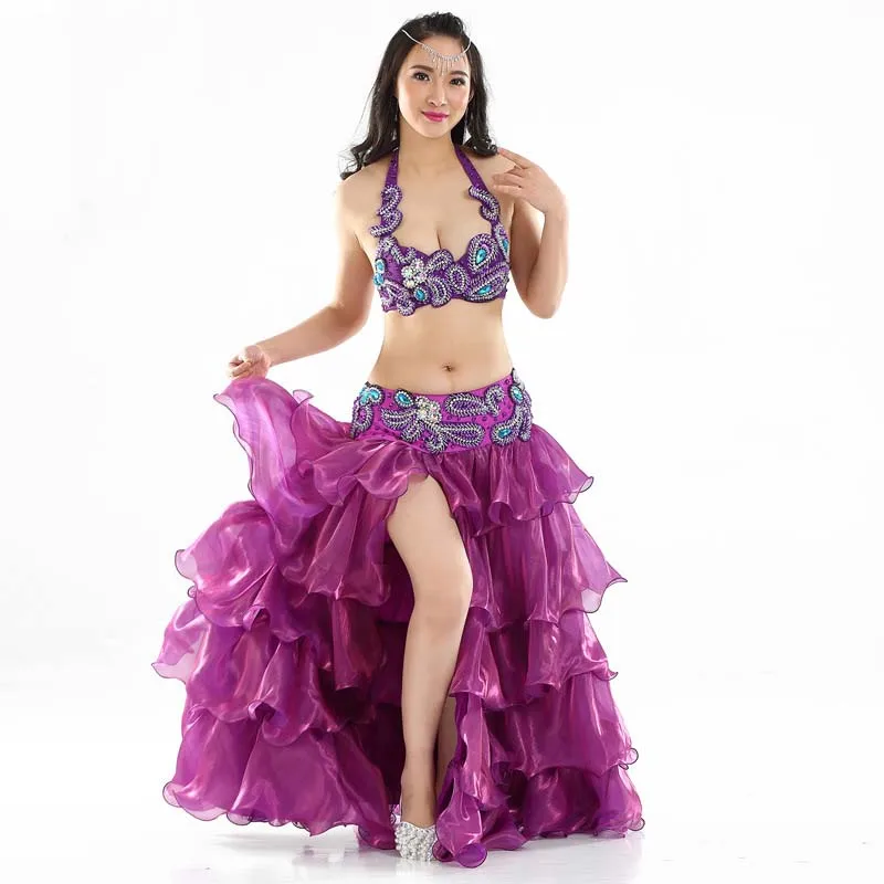 Профессиональный Bellydance костюм комплект 2 предмета бюстгальтер B/c Кубок и юбка (с