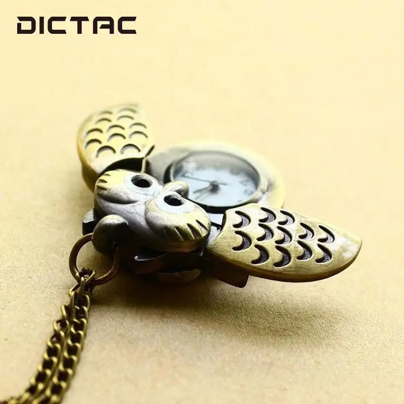 Fashion Unisex Vintage Bronze Slide Smart Owl Pendant Necklace Pocket Watch | Наручные часы