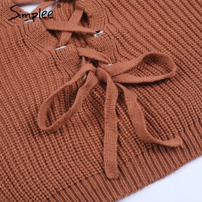 Женский черный полый вязаный свитер Simplee привлекательный пуловер с v-образным