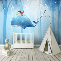 custom mural wallpaper whale forest cute cartoon childrens room background wall