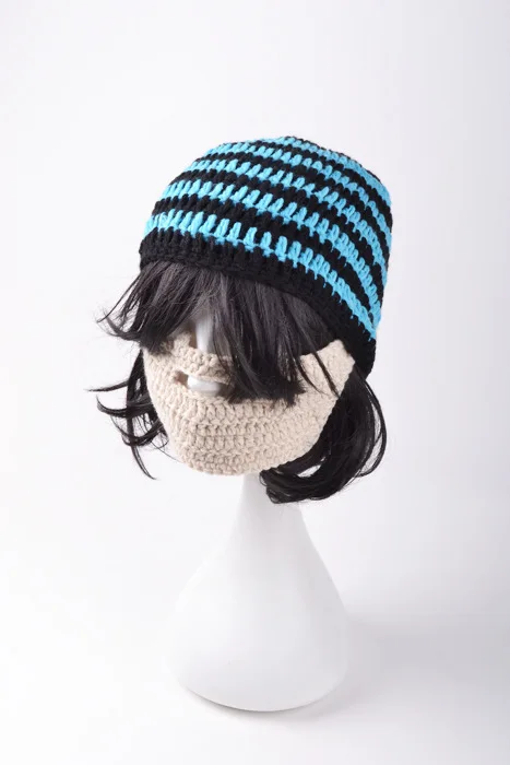 Мужская шапка для бороды вязаная зимняя полосатая шапочка Touca Gorro синяя серая