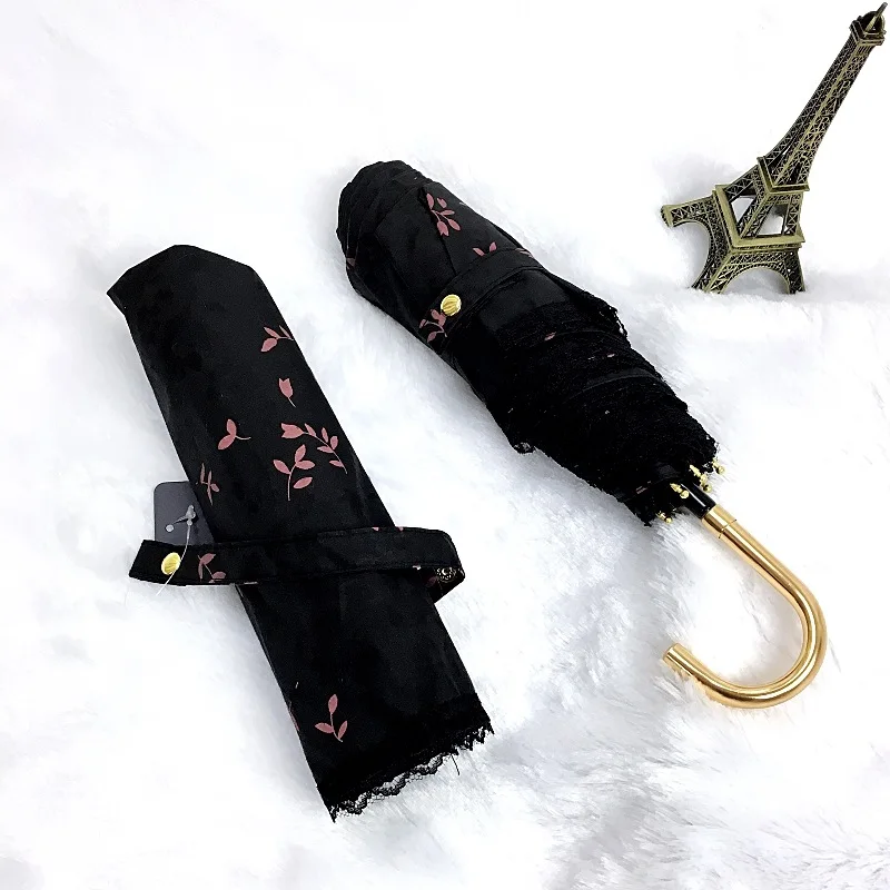 Складной зонтик с кружевным цветком для дождя Карманный Зонт крючком и ручкой