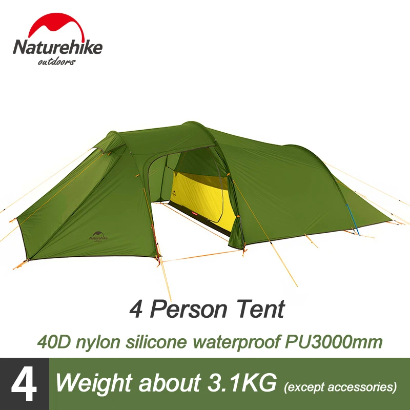 Green 4P Naturehike легкие палатки для кемпинга 2 3 4 человек семейные вечерние палатки для походов туризма с ковриком NH17L001-L - Цвет: Green 4P