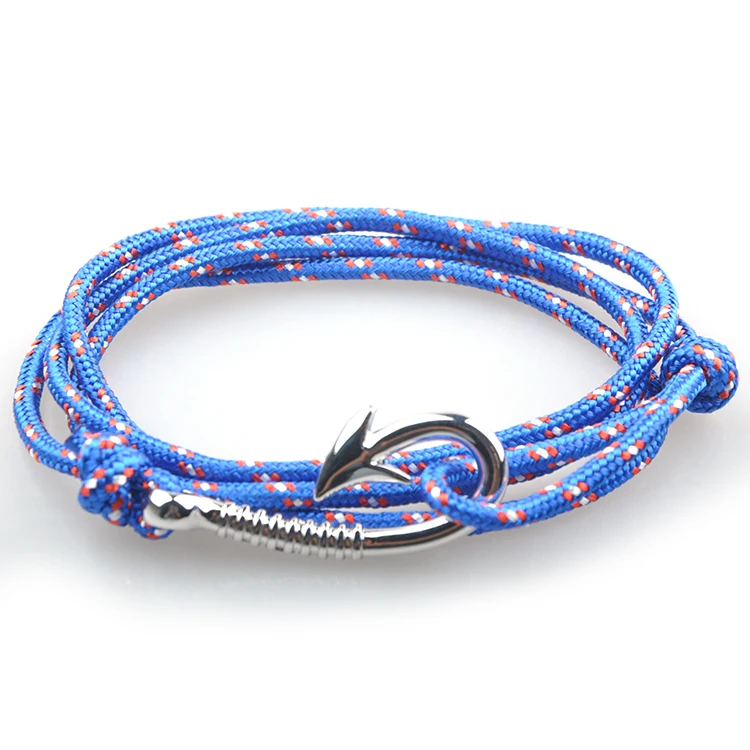 

Adjustable New Fashion Hook Bracelets Men and woman Charm Survival Rope Chain Sport Paracord Lovers Bracelets Sliver