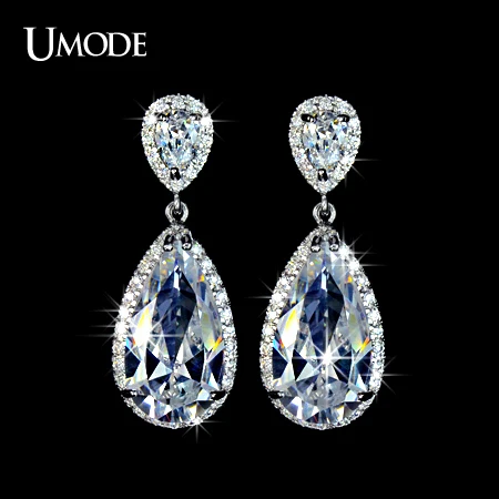 UMODE Женские серьги для невесты, элегантные серьги-капельки с фианитом класса ААА+ UE0034