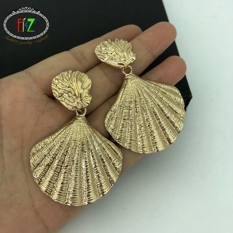 F.J4Z модные большие серьги подвески из сплава с ракушками женские