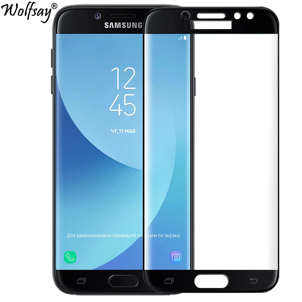 Полное покрытие закаленное стекло для Samsung Galaxy J7 2017 защита экрана Цвет 2.5D