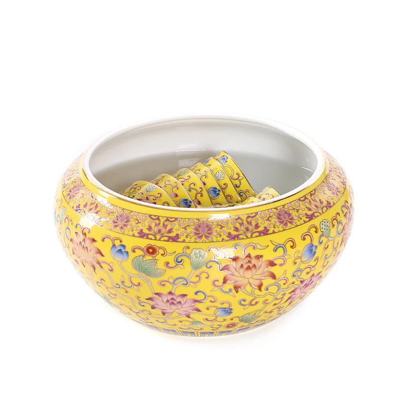 

Creative Ceramic Porcelain Tea Wash Hand Painted Enamel Color Tea Ceremony Accessories Office Desktop Fish Tanks Teacup Holder