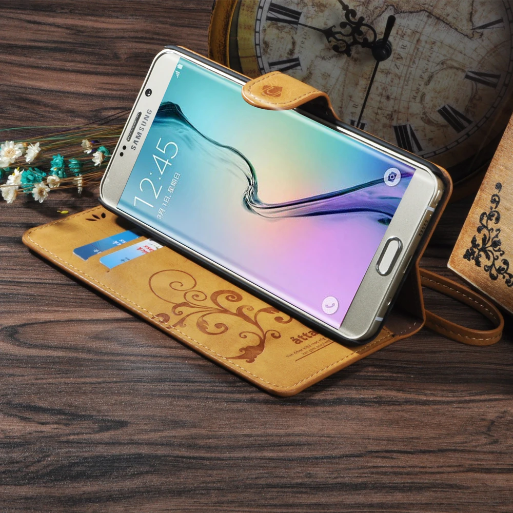 Newoer Luxury Retro Flip Case For samsung S7 edge PU Leather + Soft Silicon Wallet Cover mobile phone bag | Мобильные телефоны и