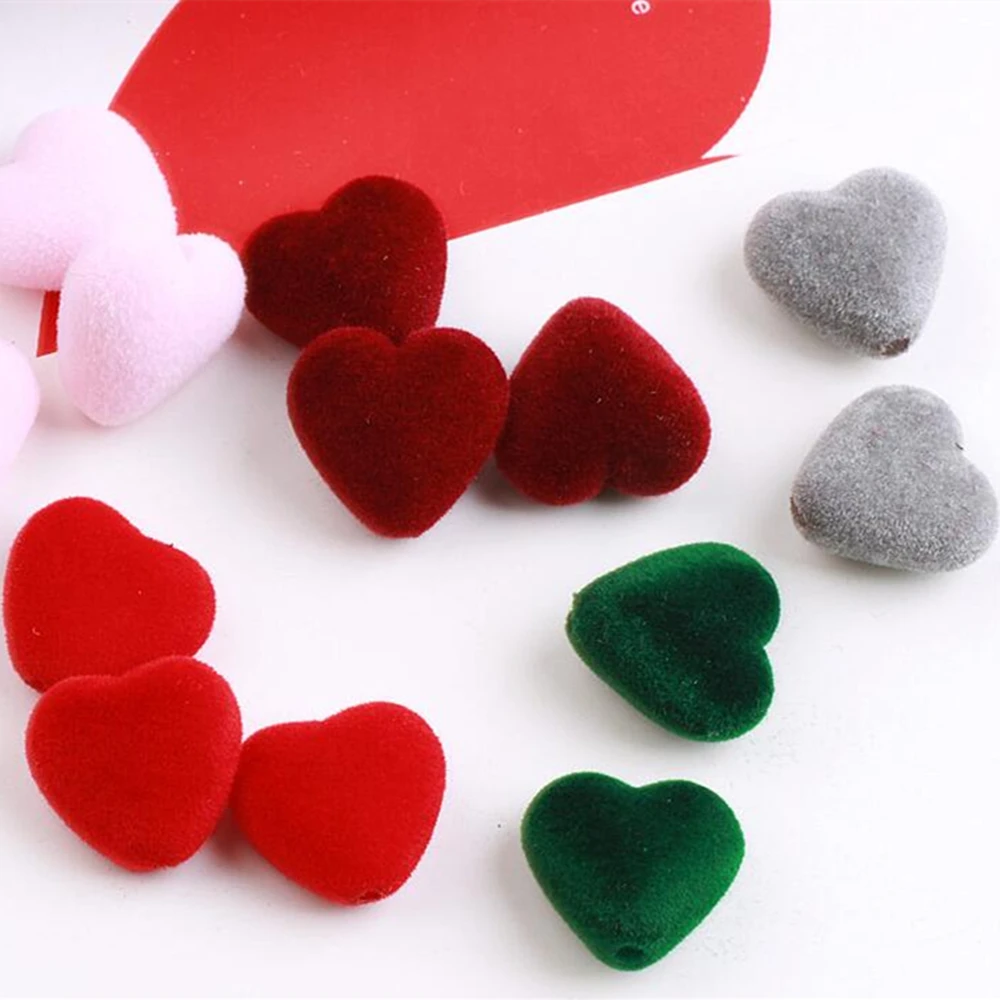 

Heart Acrylic Flocking Felt Spacer Beads Fit Jewelry DIY making 15 pcs