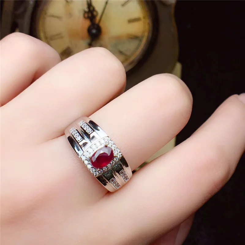 Ruby Ring PROCOGEM, натуральный изумруд, сапфир, рубин, кольца для мужчин, Anninversary, вечерние, 4x6 мм, настоящие драгоценные камни, хорошее ювелирное изделие, 925 пробы, серебро#511 - Цвет камня: Ruby Ring