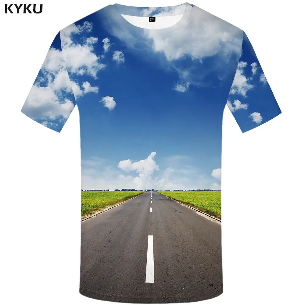 3d t shirt 12 Мужская футболка KYKU, летняя синяя футболка с 3D-принтом красных цветов и черепа, одежда в хип-хоп стиле - Цвет: 3d t shirt 12