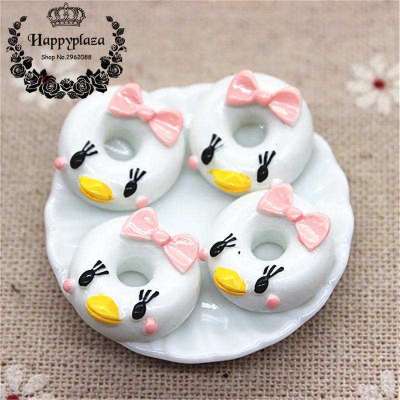 17mm Kawaii Cartoon Animal Donuts Resin Miniature Food Art Flatback Cabochon DIY Decorative Craft Scrapbooking
