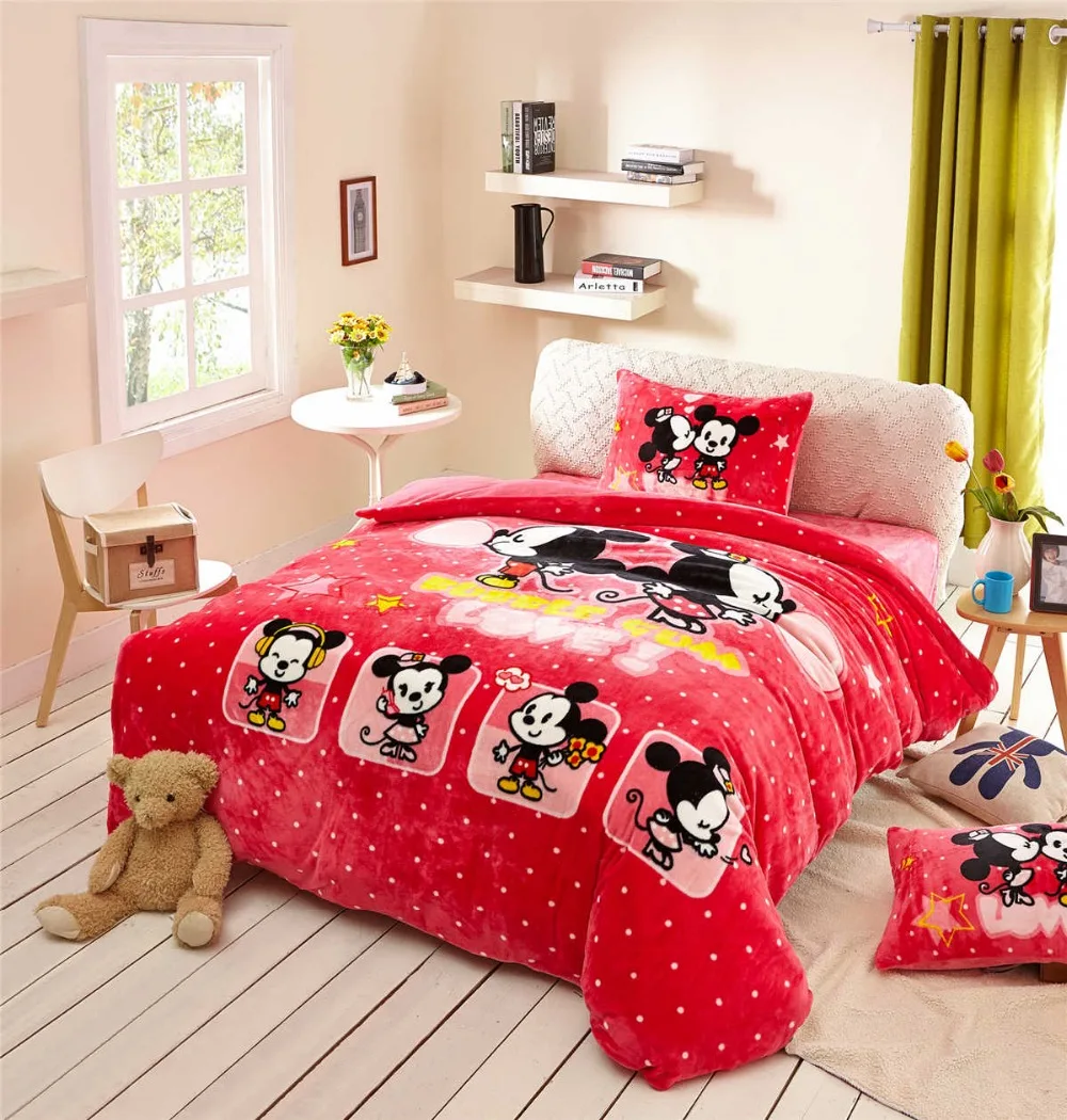 Фланелевый Комплект постельного белья с принтом Микки и Минни Маус двуспальный