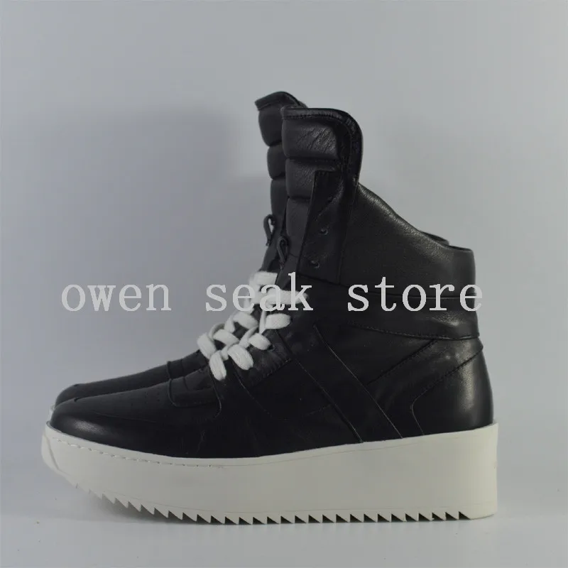 Owen Seak Men Shoes Genuine Leather High-TOP Ankle Boots Luxury Trainers Casual Lace-up Flats Fog Black Big Size |