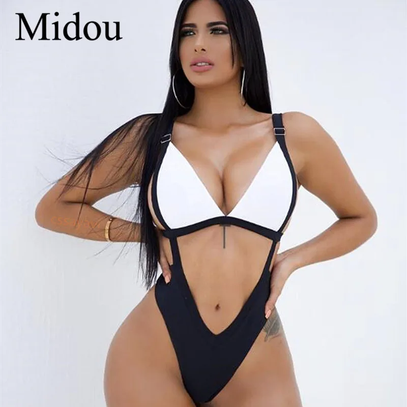 Midou Цельный купальник женский сексуальный с высоким вырезом открытая спина
