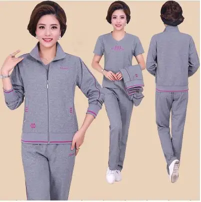 Трендовые товары, Женский комплект одежды, 5XL, плюс размер, спортивный костюм для женщин, костюм из трех предметов, хлопковые топы+ футболка+ брюки 4537 - Цвет: Dray