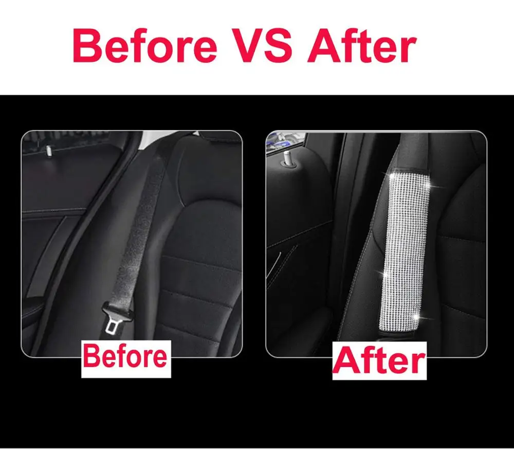 2 упаковки кожаных наплечных подушек для ремня безопасности с кристаллами Bling