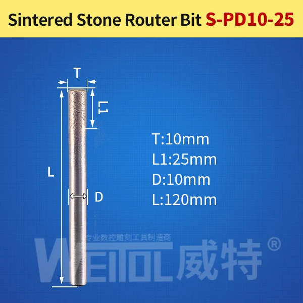 S-PD10-25 Weitol 1 шт. 6 мм/8 мм хвостовик спеченный камень фрезы шариковый нос плоская головка алмазные ЧПУ Инструменты для резьбы по граниту мрамору - Длина режущей кромки: S-PD10-25