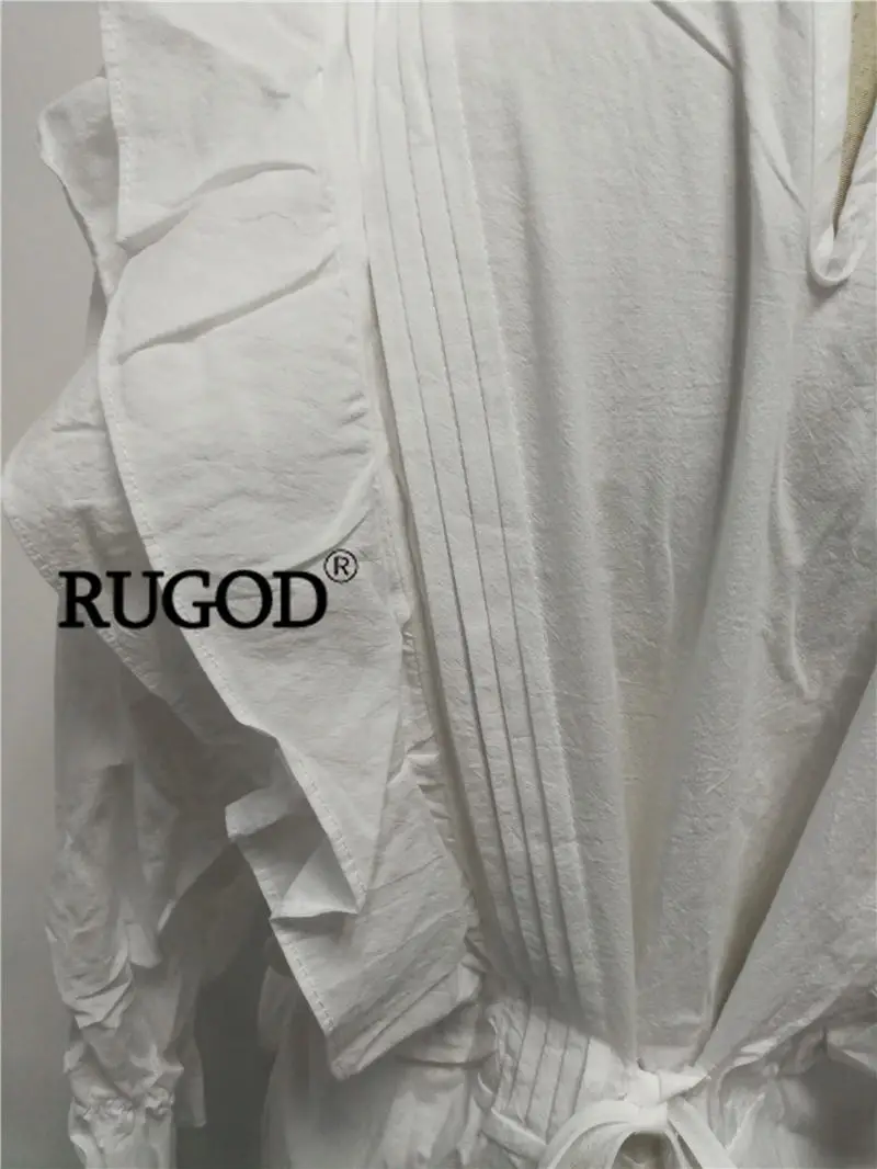 RUGOD, Новое поступление, женская блузка с рюшами на лямках сзади, летняя, повседневная, с круглым вырезом, в Корейском стиле, с бантом сзади, Женские топы и блузки Harajuku