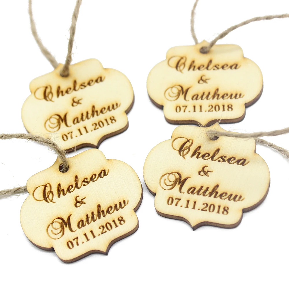 100pcs 4x4cm Personalized Engraved Wooden Custom Nail Polish Tags Fancy Oval Shape Tags Wedding Gifts With Jute String Favors
