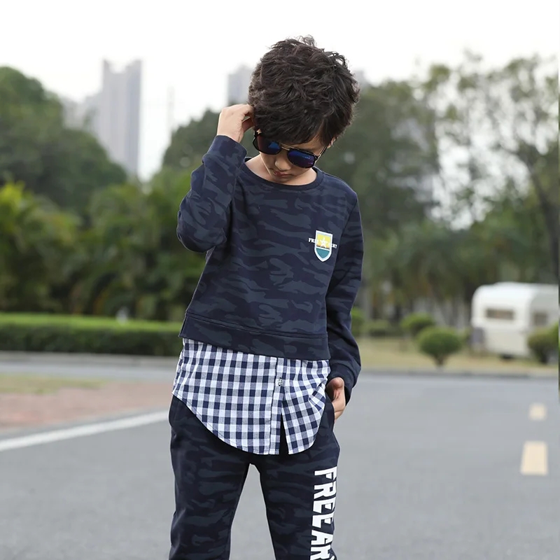 Детский комплект одежды для мальчиков костюм из 2 предметов толстовка с фальш