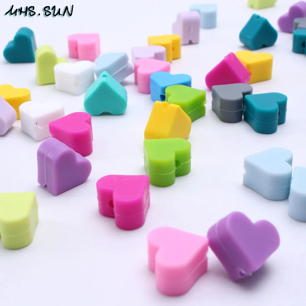 MHS.SUN 15mm cute heart silicone beads diy baby jewelry accessories bpa free teething teether loose chewable 100pcs/lot | Украшения и