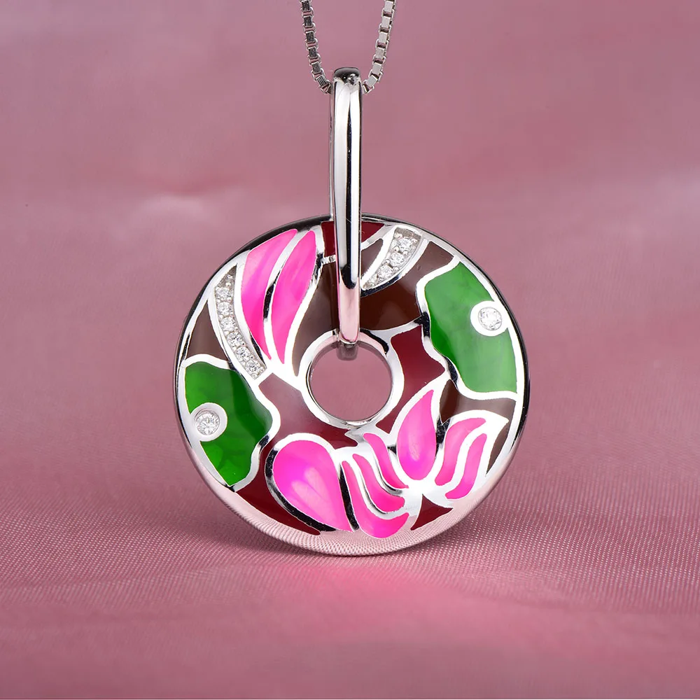 Женский кулон с эмалью лотоса RainMarch на цепочке или колье из подлинного серебра 925