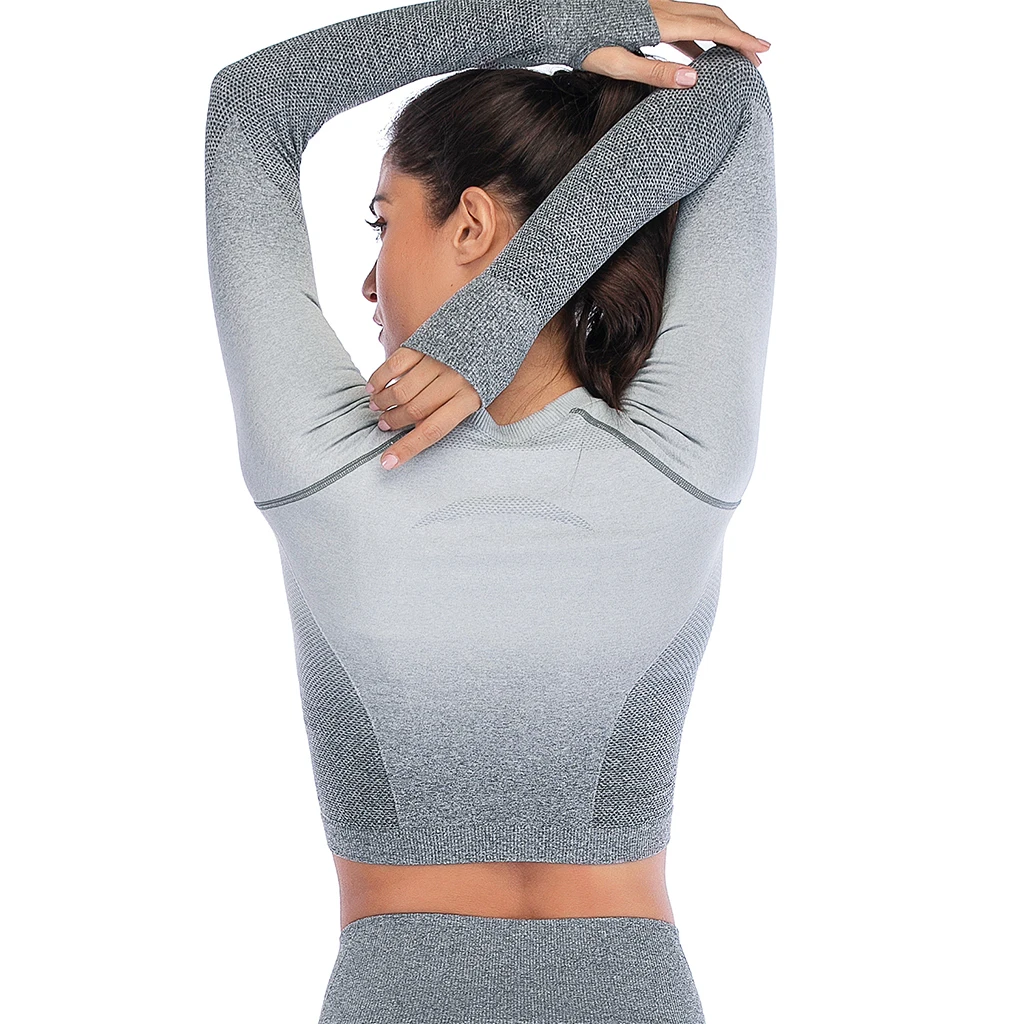 2020 Women Seamless Yoga Shirts Long Sleeve Crop Top Fitness Gym Workout Running Clothes Sportswear Neck | Спорт и развлечения