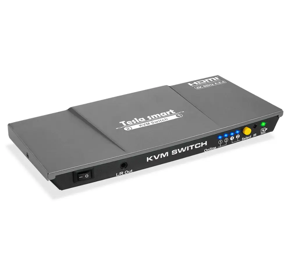 Tesla smart высокое качество 4K@ 60Hz USB HDMI KVM переключатель 2 порта USB KVM HDMI переключатель поддержка 3840*2160/4K* 2K дополнительный порт USB 2,0 - Цвет: Gray