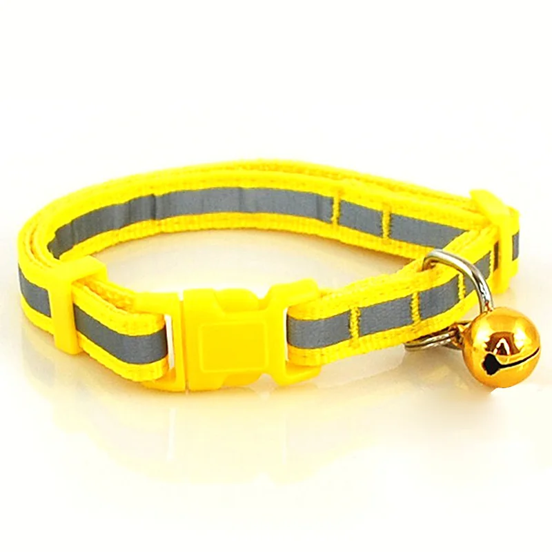 Reflective Yellow Новая мода 1,0 см 1,5 см ширина ошейник для питомца светоотражающий/звезда узор собака щенок кошка ожерелье ошейник с колокольчиком - Цвет: Reflective Yellow