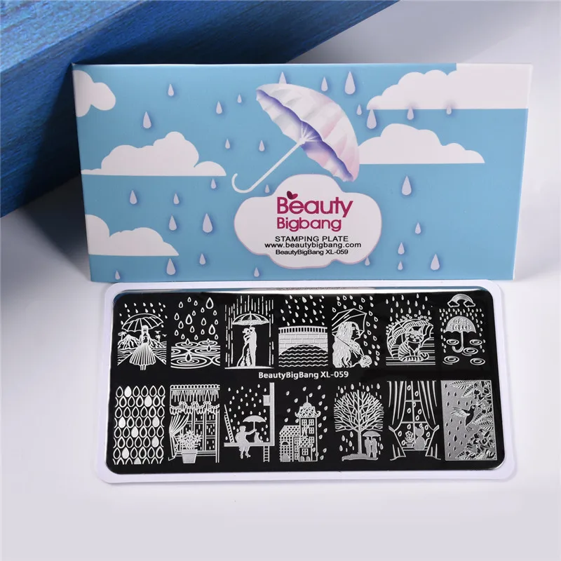 BeautyBigBang 1 шт. штамповка для ногтей прямоугольник дождь животных зонтик узоры ногтей шаблон штамповочных плит инструменты для дизайна ногтей XL-059