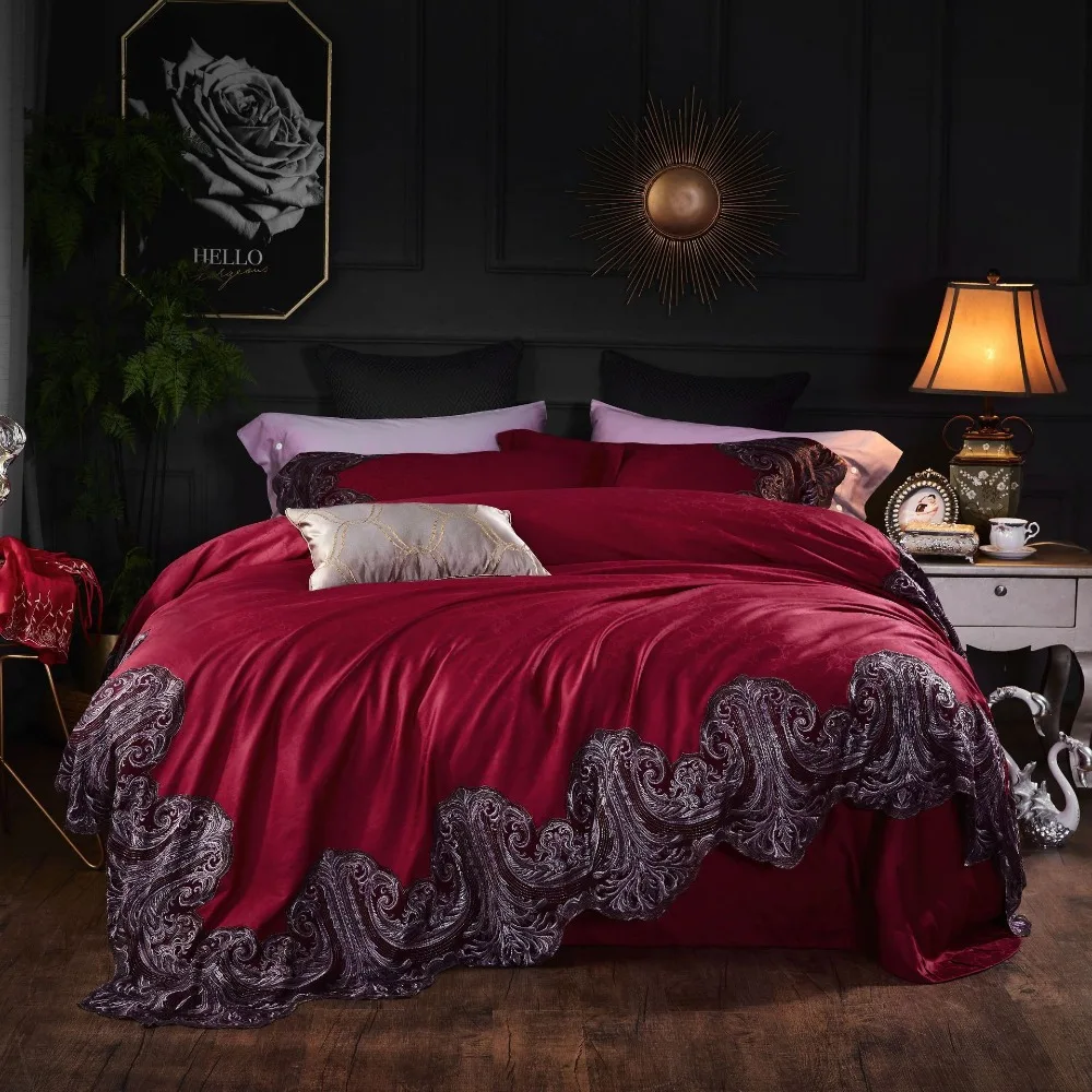 Фото Premium Quality Red 120S Egyptian cotton Bedding set Queen King Luxury Lace Edge Wedding Duvet cover Bed sheet Europe 4pcs Дом и сад Premium Quality Red 120S Egyptian cotton Bedding set Queen King Luxury Lace Edge Wedding Duvet cover Bed sheet Europe 4pcs Дом и сад