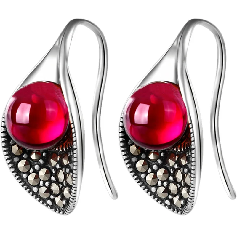 CLA Lily Red Garnet висячие серьги Винтажные Ювелирные изделия в виде листьев лотоса из