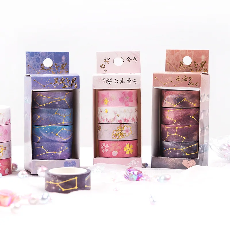 

4Pcs/set Romantic Foil Star Masking Washi Tape Scrapbooking Creative DIY Journal Decorative Adhesive Tape Stationery Supplies
