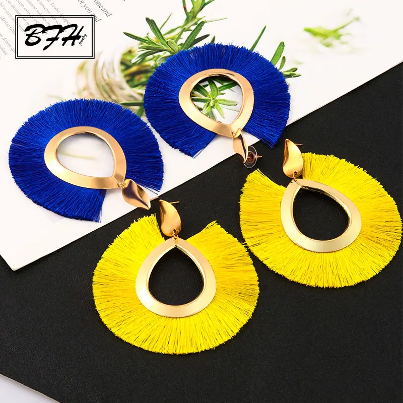 BFH Bohemian Big Drop Earrings for Women Lady Female Fringe Handmade Brincos Large Fashion Woman Tassel Earring Jewelry