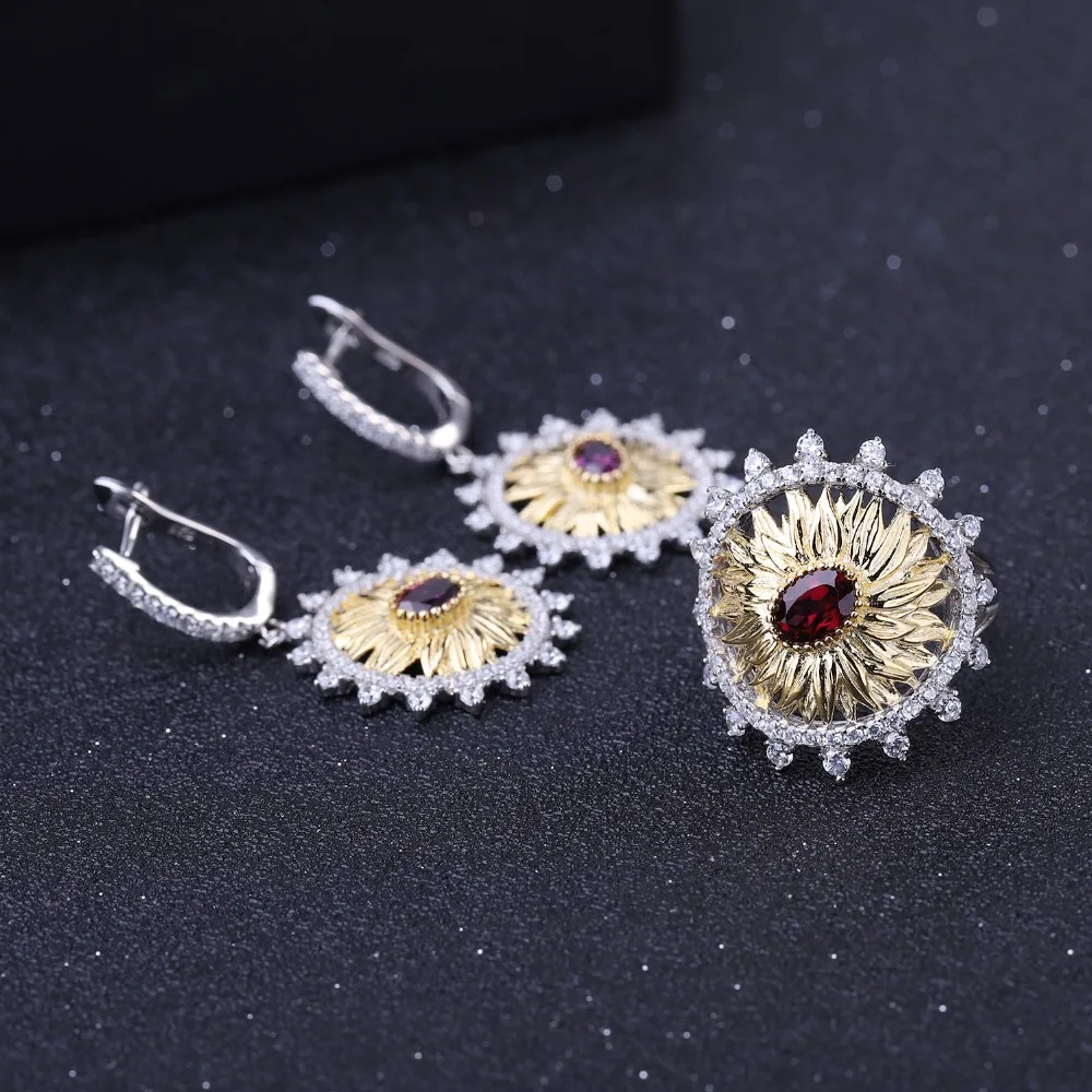 GEM'S BALLET 1.20Ct Natural Rhodolite Garnet Sunflower Drop Earrings 925 Sterling Silver Handmade for Women Brincos | Украшения и