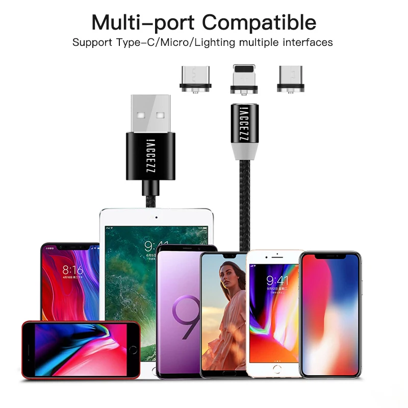 ! ACCEZZ светодиодный магнитный USB кабель Lighting Micro Type C для Samsung S9 S8 S7 S6 универсальные