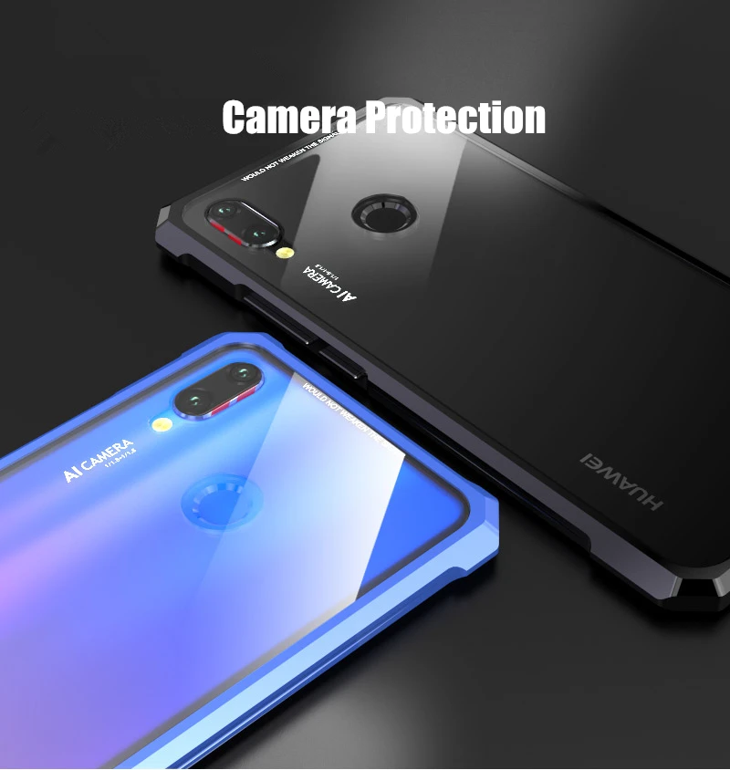 OMEVE для huawei Nova 3 чехол Nova 3i чехол задняя крышка с рельефным рисунком в металлической рамке, с уровнем твердости 9H прозрачный закаленное Стекло задняя крышка бампер чехол s для P Smart плюс