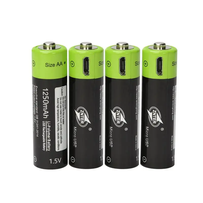 ZNTER 1 5 V AA Аккумуляторная батарея 1250mAh литий-полимерная аккумуляторная micro usb