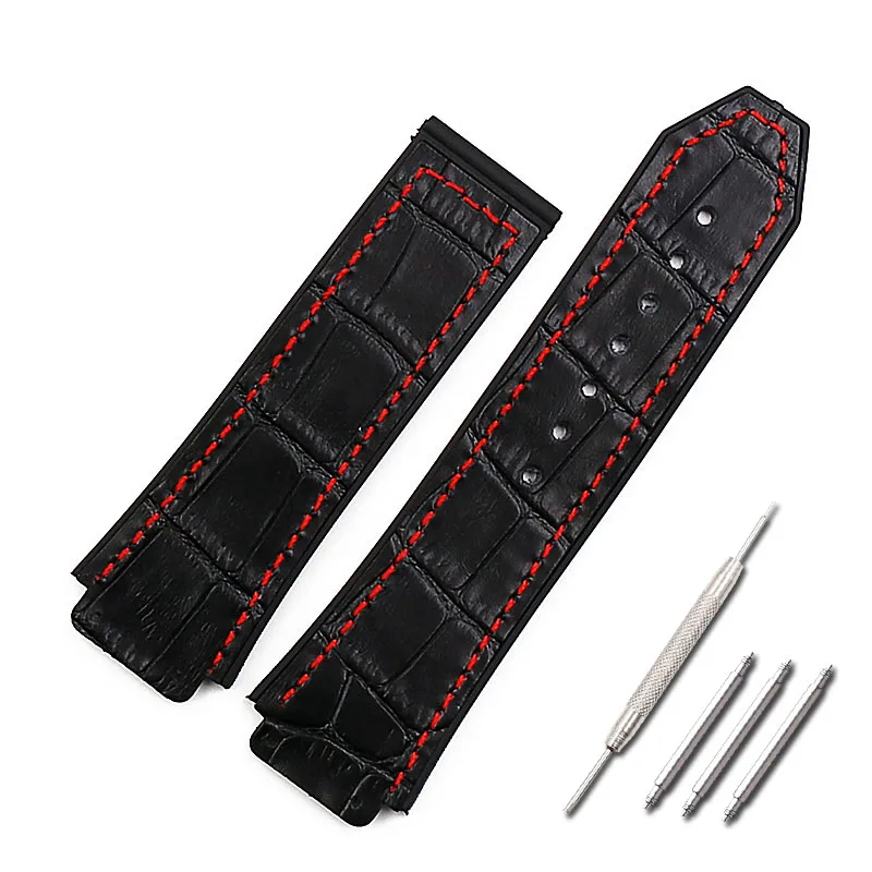 Leather strap watch accessories sports waterproof rubber strap female 19mmx25mm for HUBLOT big bang series men watch band