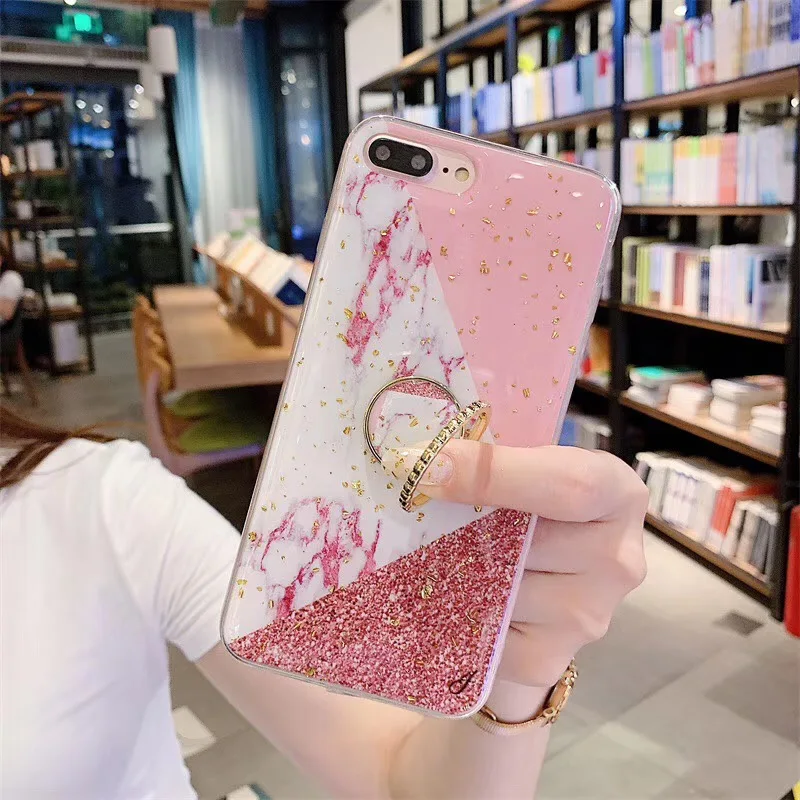 Bling Gold Foil Silicone Soft Phone Cases For iPhone X XS XR Max Glitter Finger Holder Back Cover 7 8 6 6S Plus | Мобильные телефоны