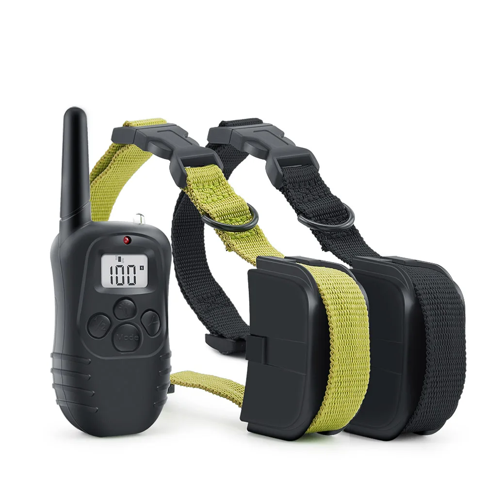 Petrainer PET988D-2 300M lcd 100LV 300 Yard уровень Электрический шок Вибрационный пульт Анти лай ошейник для дрессировки собак - Цвет: Зеленый