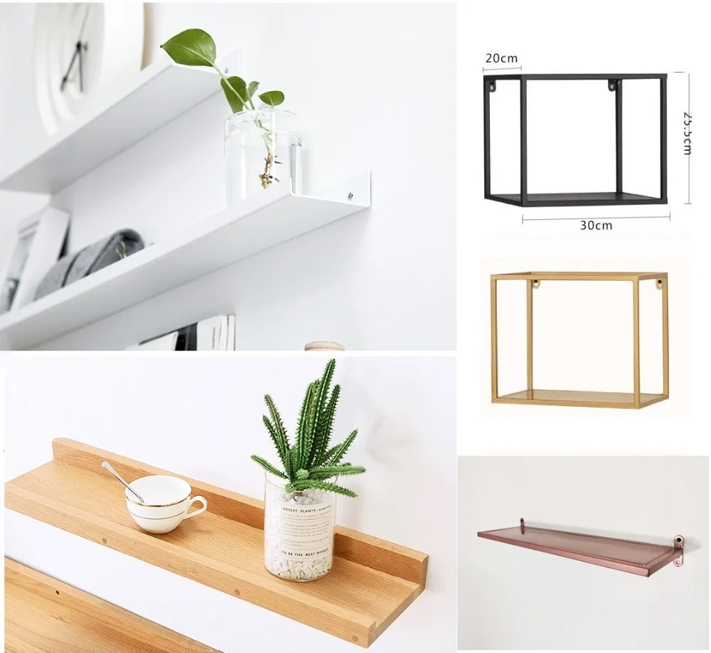 Стальная Полка из дубового дерева черный белый розовое золото настенное