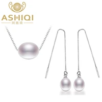 ashiqi 925 sterling silver jewelry set freshwater pearl necklaces earrings 7 8mm rice natural freshwater pearls for women