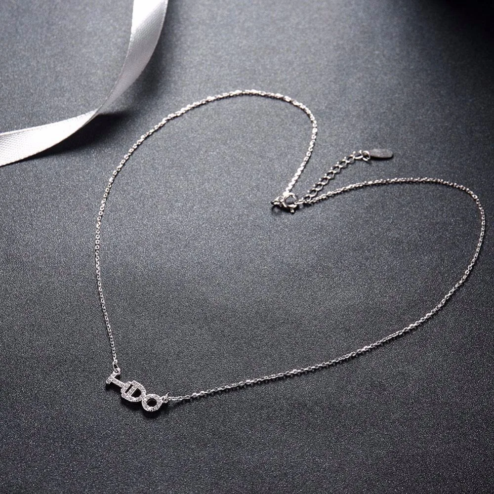 Letter &quotI DO&quot Crystal Pendant Women Choker Necklace 925 Sterling Silver Chain Zircon Jewelry 2018 New Arrival | Украшения и