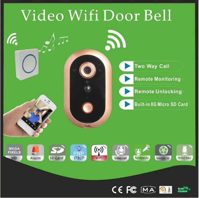 Беспроводной WiFi видео дверной звонок Secueye 720P 1.0MP камера ночного видения