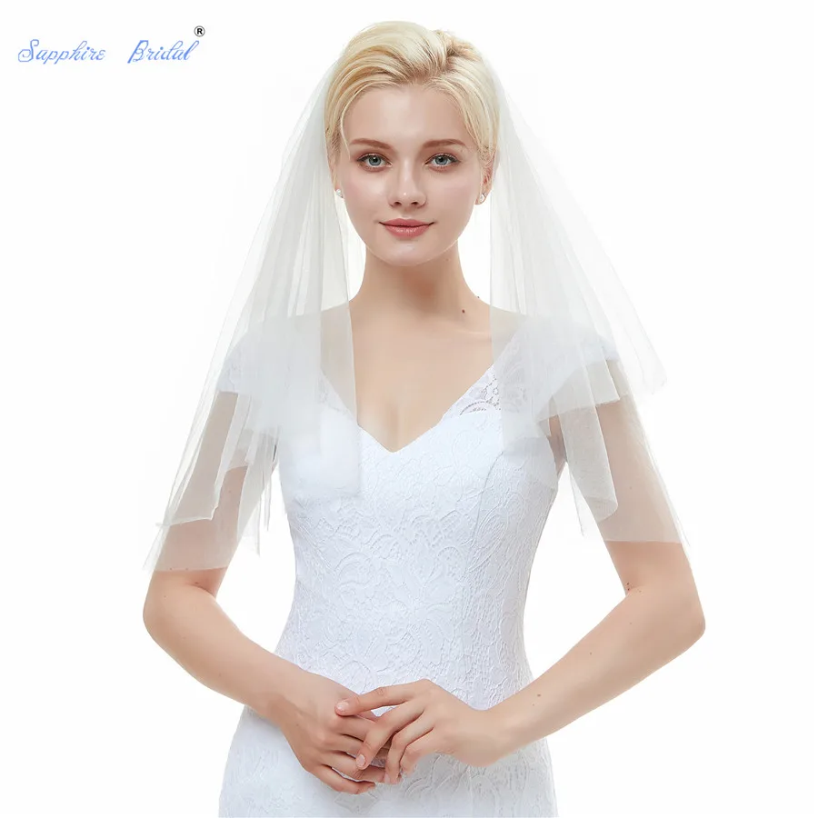 Sapphire Bridal 2019 Velo De Novia Voile Mariage Elbow Length Tulle Veil White Ivory Top 2 Tiers Short Wedding with Comb | Свадьбы и