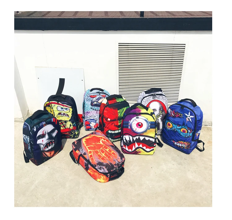 8 Styles NEW Fashion Girl Cartoon Graffiti 3D Terror Backpack Men's Hip hop Schoolbag Women's Animal Travel Shoulder Bag | Багаж и
